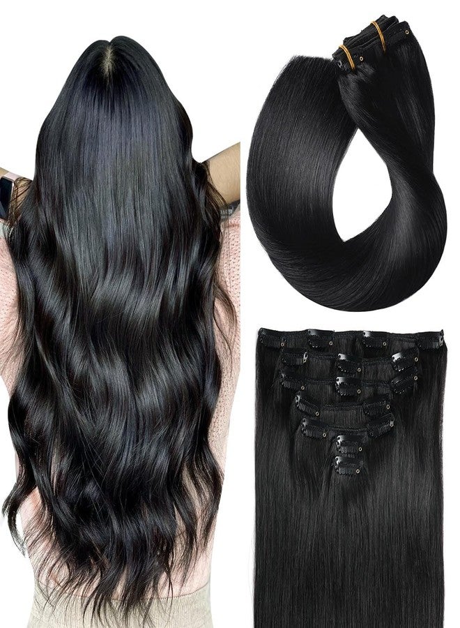 SUYYA Clip in Hair Extensions Real Human Hair 7 Pcs Human Hair Clip in Extensions Straight Remy Human Hair Extensions Clip ins for Women Double Weft 12 Inch #1 Jet Black 70G - Image 1